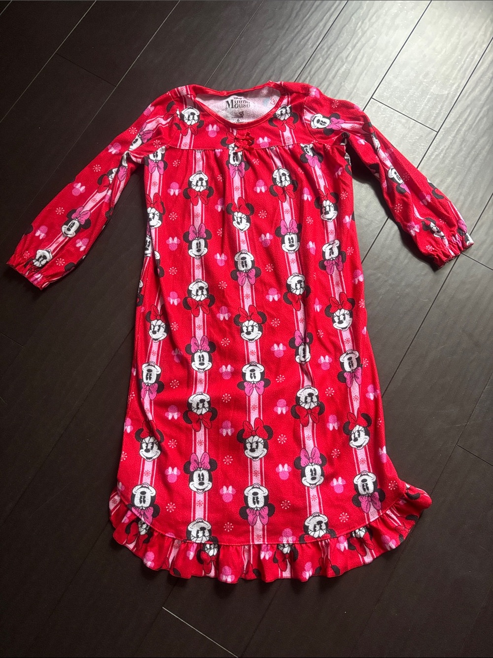 Disney Red Minnie Mouse Girls' Long Sleeve Nightgown with Ruffle Hem